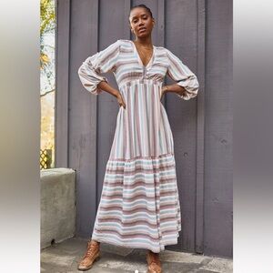 Self Contrast Sophia Maxi Dress L Bright Pastel Stripes with Metallic Thread NEW